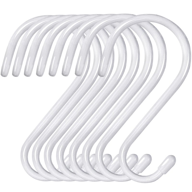 HiGift 8 Pack 6 inch White S Hooks for Hanging  Large Vinyl Coated Metal S Hooks Heavy Duty  Non Slip Rubber Coated Closet Rod Hooks for Hanging Jeans Plants Purse Clothes Bags Pans Pots Cups Towels - Image 1